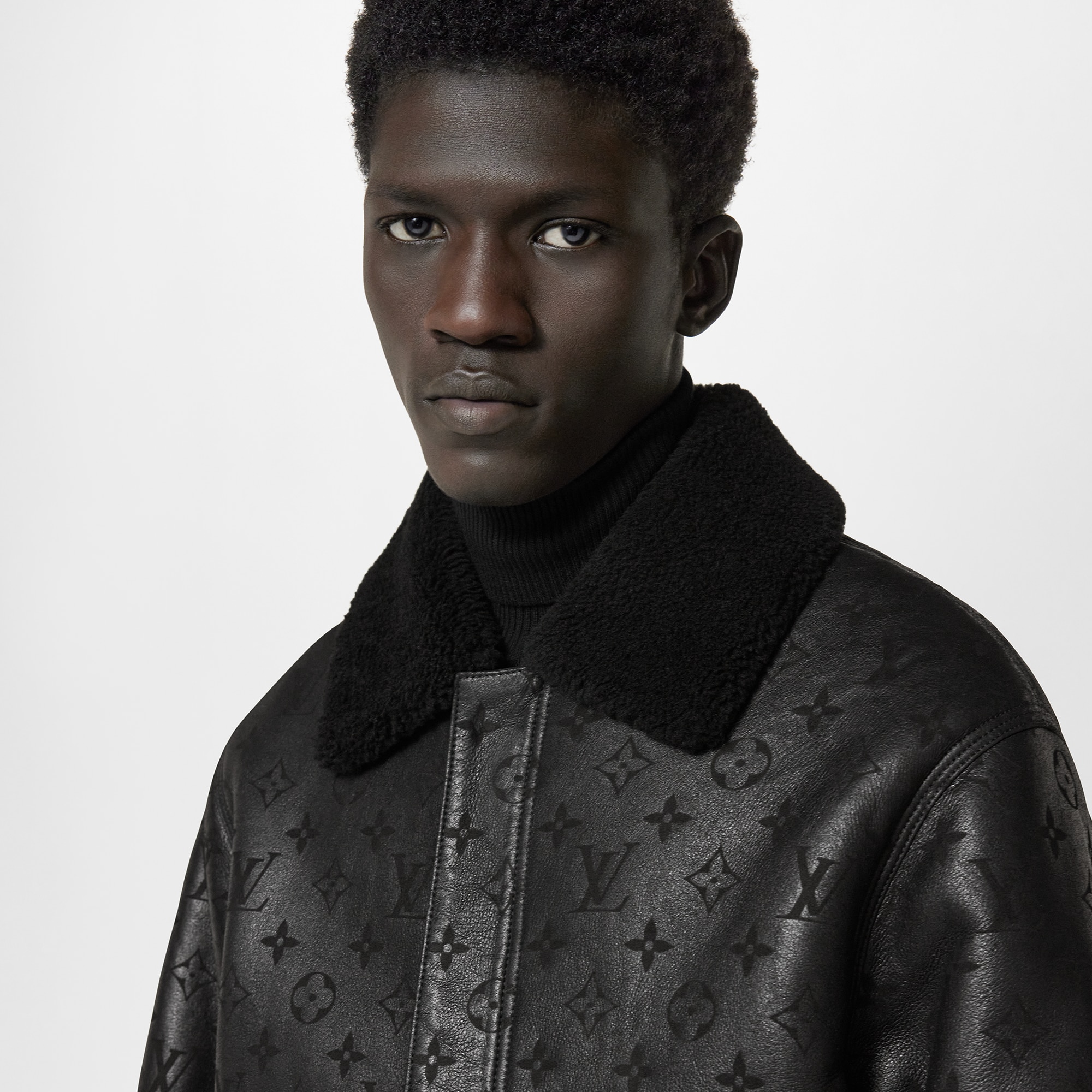 Shearling Embossed Monogram Jacket Luxury Black LOUIS VUITTON